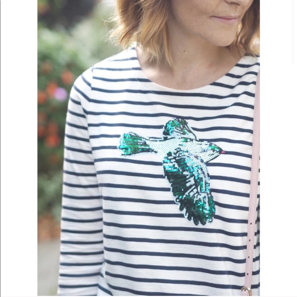 Boden Breton Striped Sequined Bird Embelish W1370